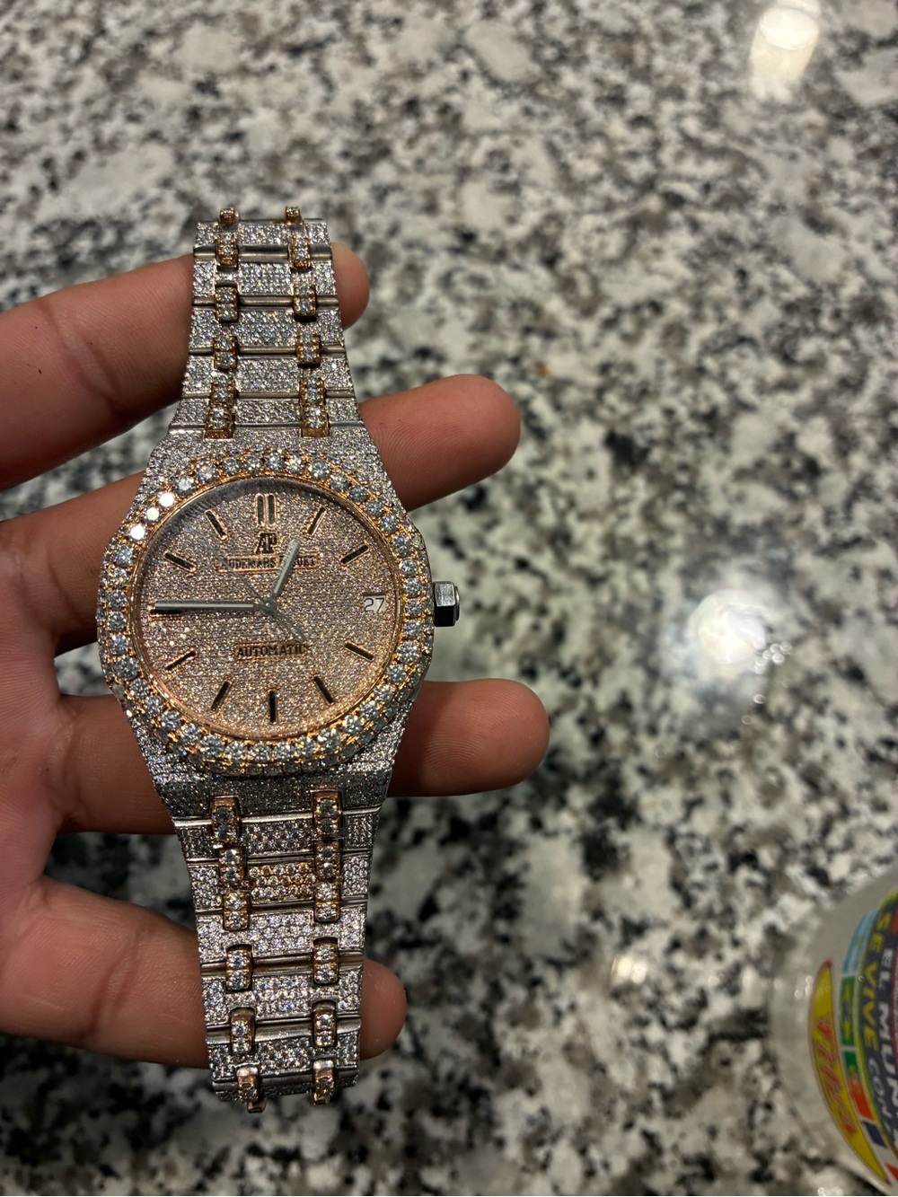 Diamond Pave Men's Watch in Rose Gold & Silver